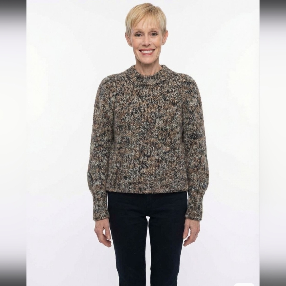 VERONICA BEARD Chaya Space Dye Puff Shoulder Crewneck Cropped Sweater in Multi - Picture 13 of 13